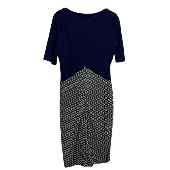 Homeyee Women’s Dress - Size 8 - Elegant Navy & Geometric Print Midi Dress - Picture 4 of 4